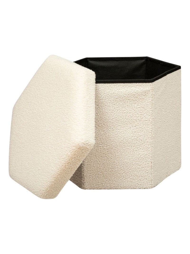 Pouf pliant hexagonal en bouclette JAIKO Ivoire - Kiabi