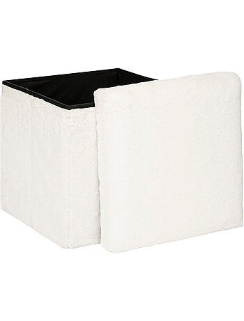 Pouf pliant rond en fausse fourrure avec coffre EZZIO