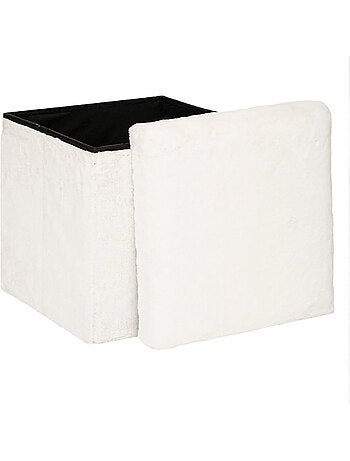 Pouf pliant rond en fausse fourrure avec coffre EZZIO