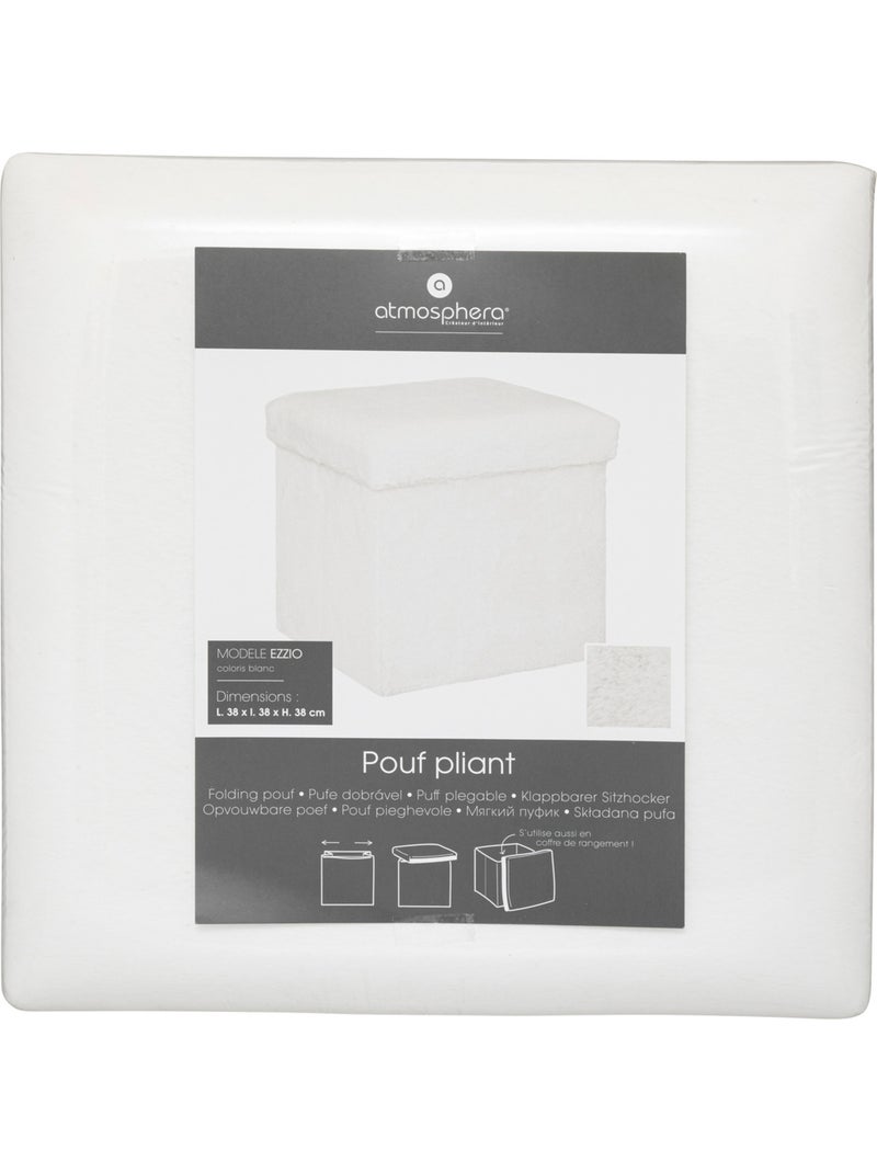 Pouf pliant rond en fausse fourrure avec coffre EZZIO Blanc - Kiabi
