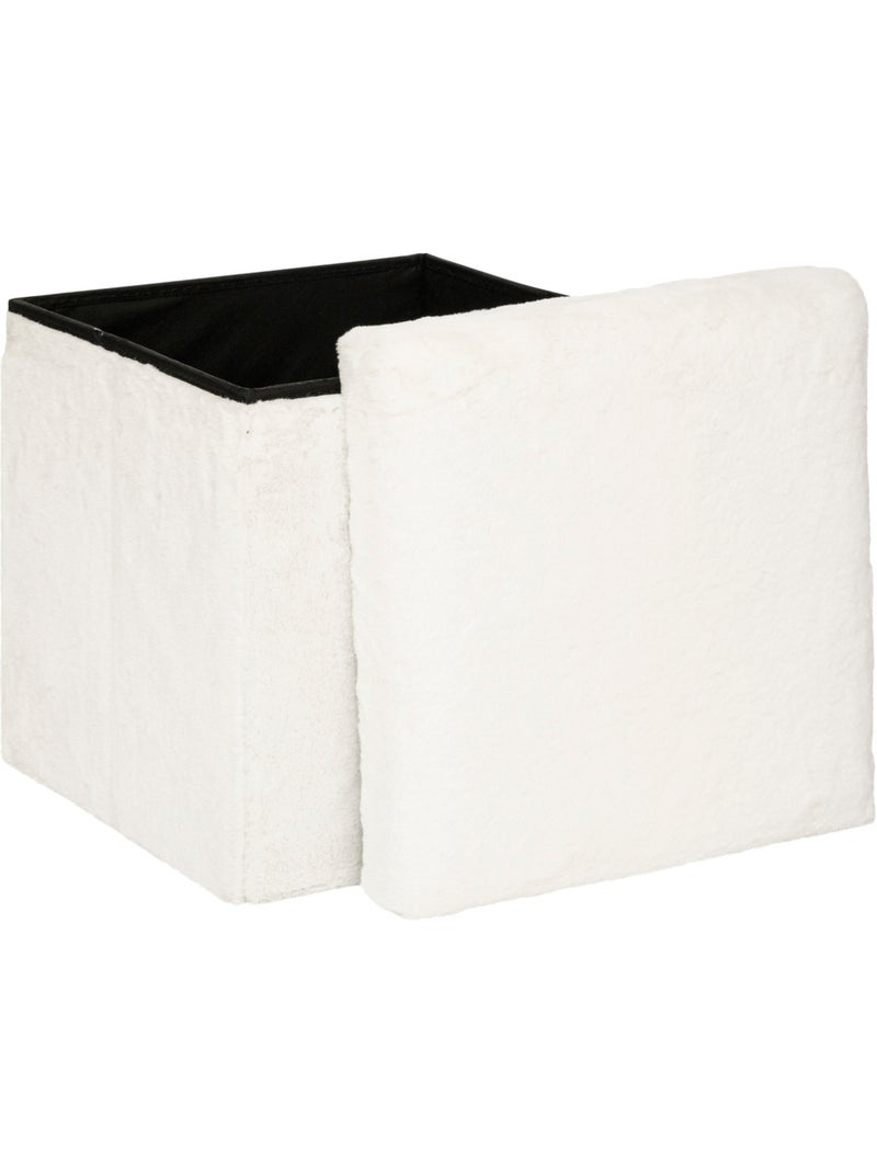 Pouf pliant rond en fausse fourrure avec coffre EZZIO Blanc - Kiabi
