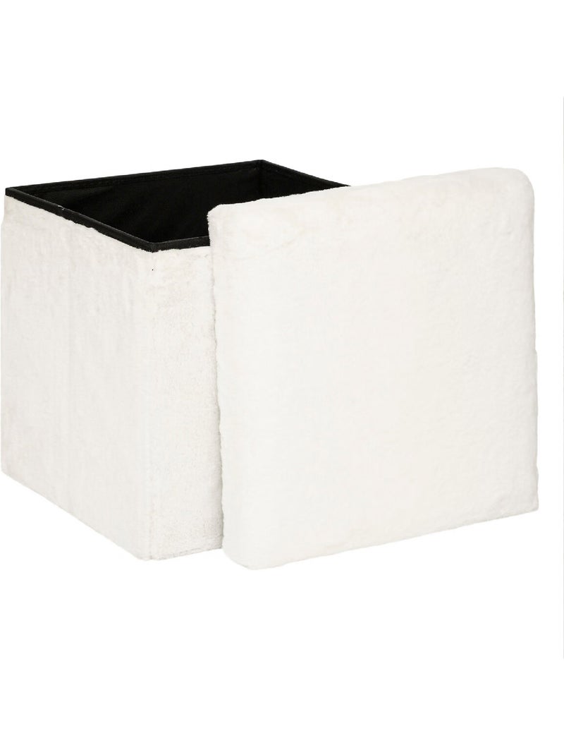 Pouf pliant rond en fausse fourrure avec coffre EZZIO Blanc - Kiabi