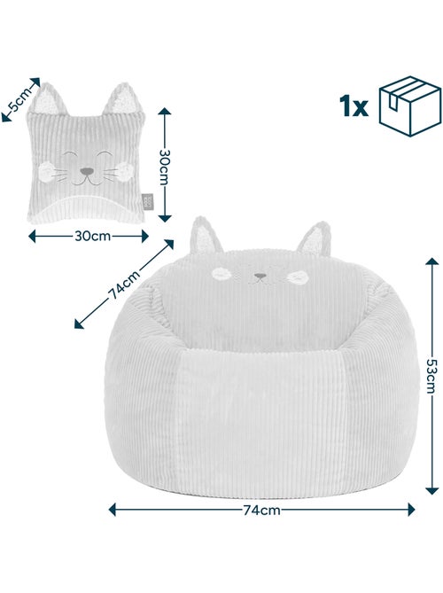 Pouf poire animal pour enfant avec coussin assorti en velours côtelé - icon - Kiabi
