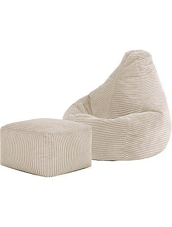 Pouf poire enfant à dossier haut avec repose-pieds carré assorti en velours côtelé - icon