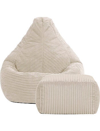 Pouf poire enfant à dossier haut avec repose-pieds carré assorti en velours côtelé - icon