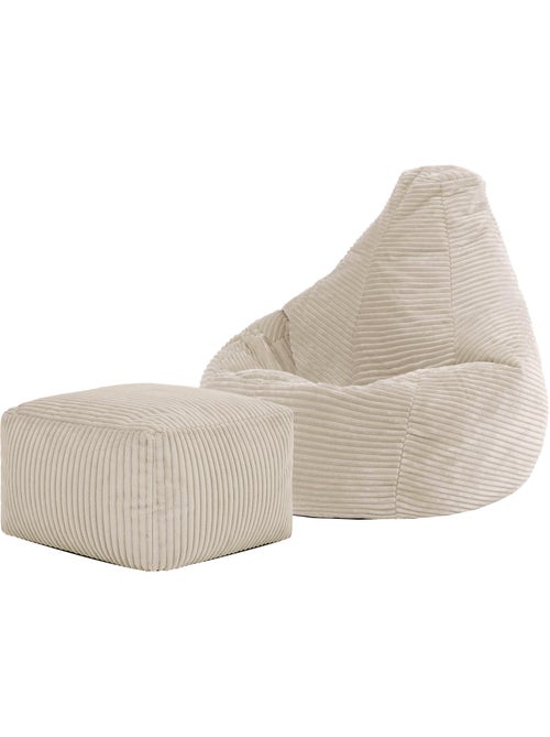 Pouf poire enfant à dossier haut avec repose-pieds carré assorti en velours côtelé - icon - Kiabi
