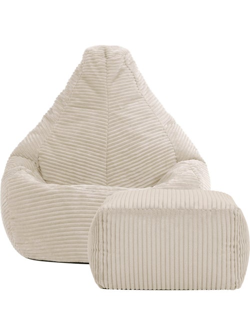 Pouf poire enfant à dossier haut avec repose-pieds carré assorti en velours côtelé - icon - Kiabi