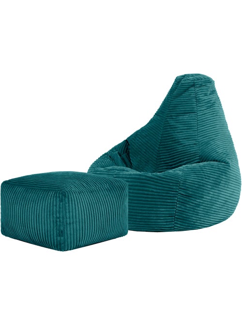 Pouf poire enfant à dossier haut avec repose-pieds carré assorti en velours côtelé - icon - Kiabi