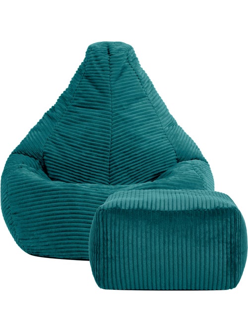 Pouf poire enfant à dossier haut avec repose-pieds carré assorti en velours côtelé - icon - Kiabi