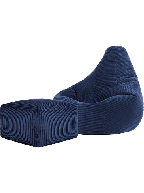 Pouf poire enfant à dossier haut avec repose-pieds carré assorti en velours côtelé - icon - Kiabi