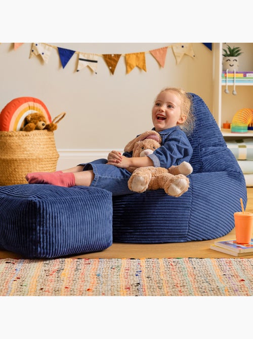 Pouf poire enfant à dossier haut avec repose-pieds carré assorti en velours côtelé - icon - Kiabi