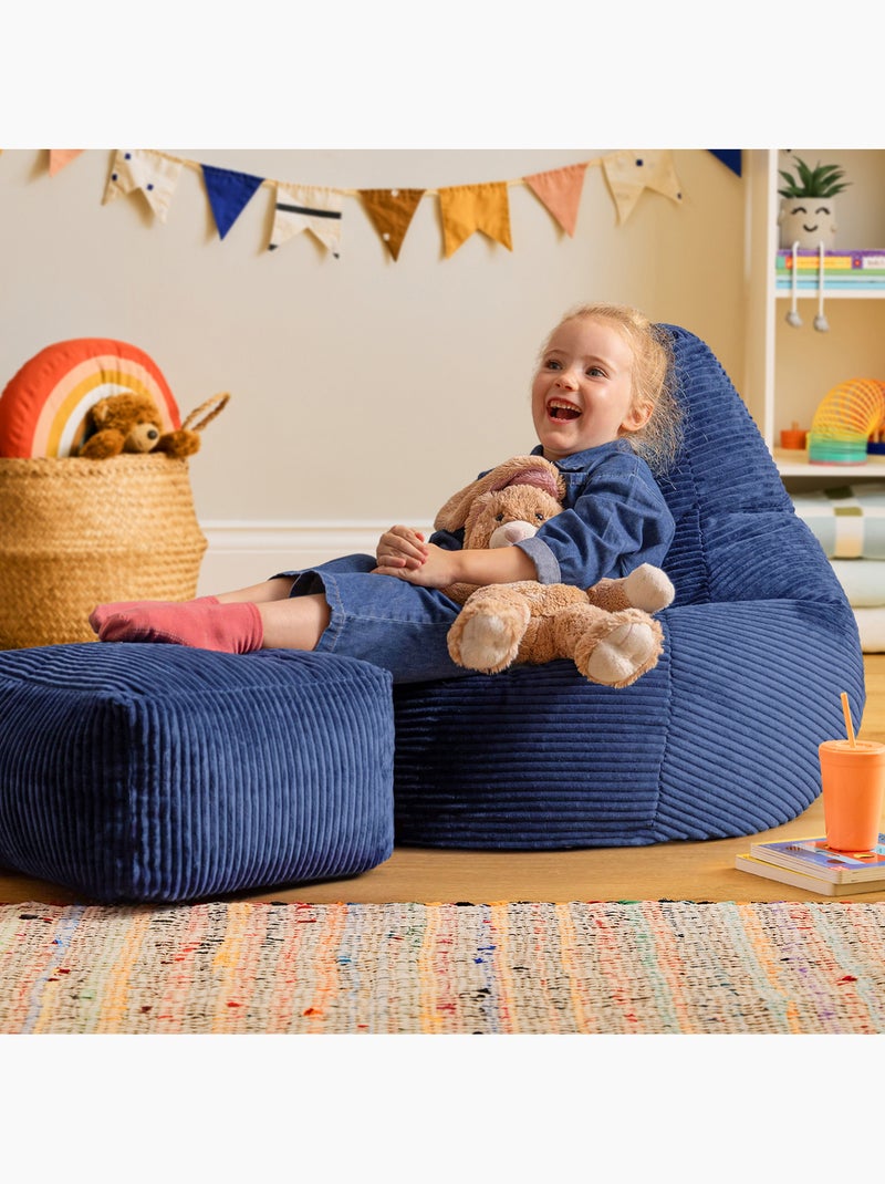 Pouf poire enfant à dossier haut avec repose-pieds carré assorti en velours côtelé - icon Bleu marine - Kiabi