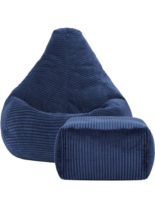 Pouf poire enfant à dossier haut avec repose-pieds carré assorti en velours côtelé - icon - Kiabi
