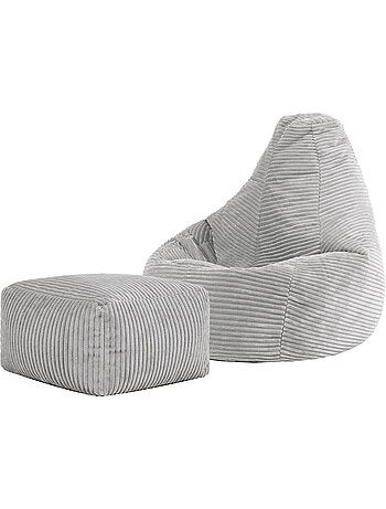 Pouf poire enfant à dossier haut avec repose-pieds carré assorti en velours côtelé - icon