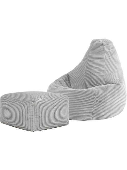 Pouf poire enfant à dossier haut avec repose-pieds carré assorti en velours côtelé - icon - Kiabi
