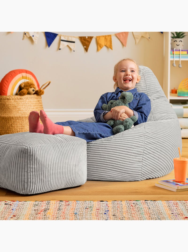 Pouf poire enfant à dossier haut avec repose-pieds carré assorti en velours côtelé - icon Gris clair - Kiabi