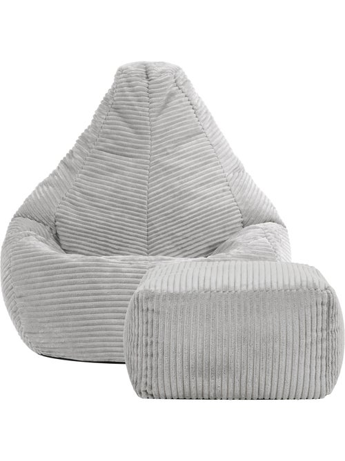 Pouf poire enfant à dossier haut avec repose-pieds carré assorti en velours côtelé - icon - Kiabi