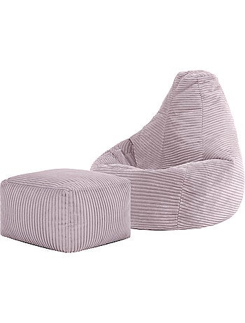 Pouf poire enfant à dossier haut avec repose-pieds carré assorti en velours côtelé - icon