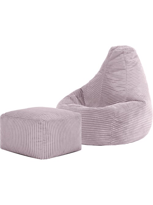 Pouf poire enfant à dossier haut avec repose-pieds carré assorti en velours côtelé - icon - Kiabi