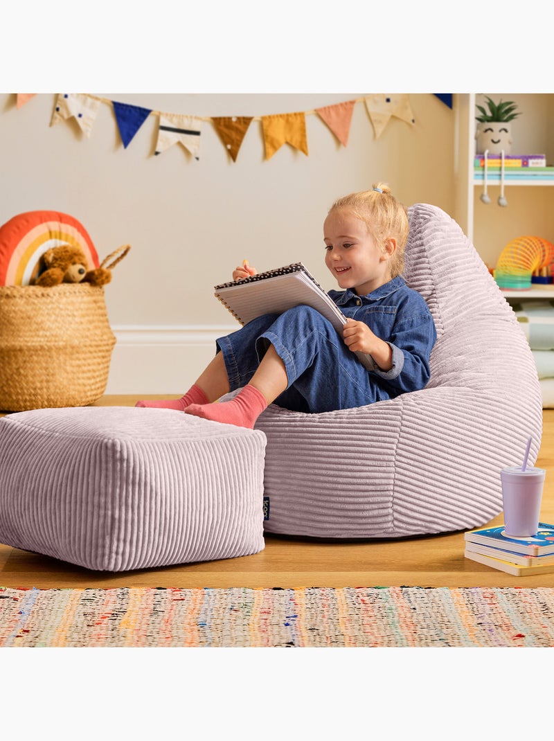 Pouf poire enfant à dossier haut avec repose-pieds carré assorti en velours côtelé - icon Mauve lilas - Kiabi