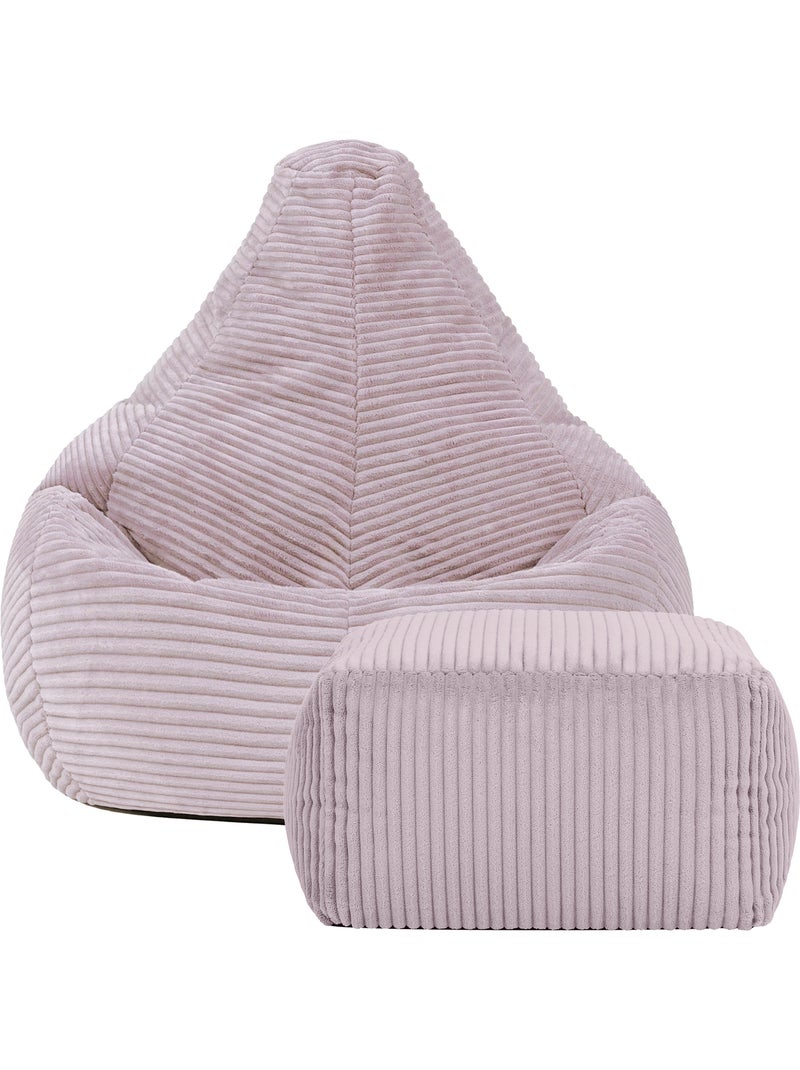Pouf poire enfant à dossier haut avec repose-pieds carré assorti en velours côtelé - icon Mauve lilas - Kiabi