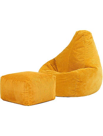 Pouf poire enfant à dossier haut avec repose-pieds carré assorti en velours côtelé - icon