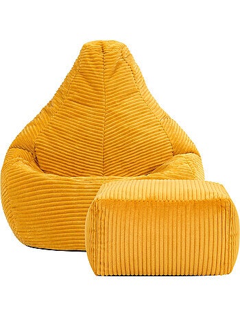 Pouf poire enfant à dossier haut avec repose-pieds carré assorti en velours côtelé - icon