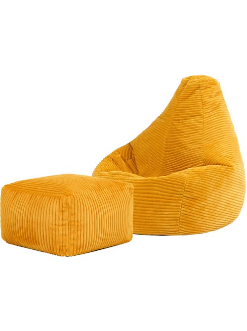 Pouf poire enfant à dossier haut avec repose-pieds carré assorti en velours côtelé - icon - Kiabi