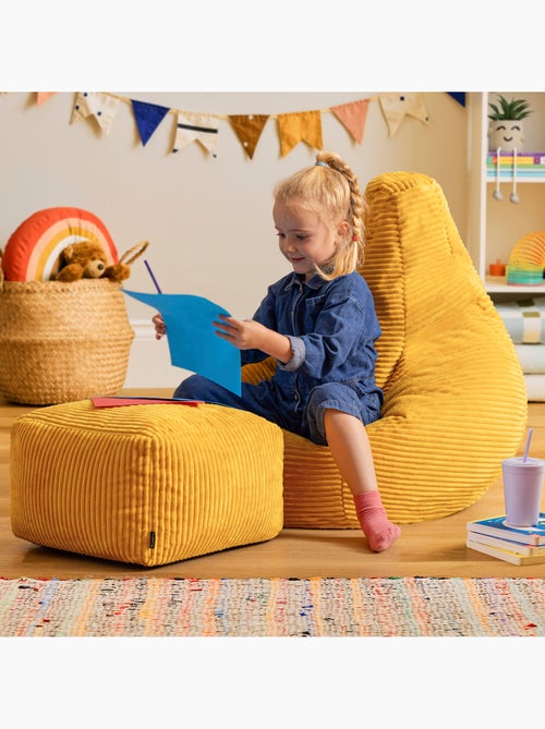 Pouf poire enfant à dossier haut avec repose-pieds carré assorti en velours côtelé - icon - Kiabi