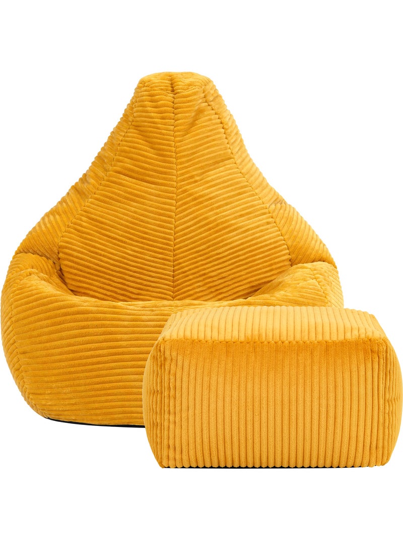 Pouf poire enfant à dossier haut avec repose-pieds carré assorti en velours côtelé - icon Ocre - Kiabi