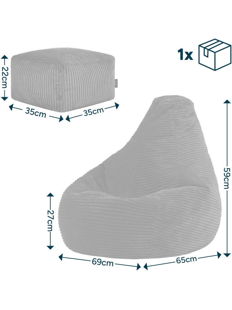 Pouf poire enfant à dossier haut avec repose-pieds carré assorti en velours côtelé - icon Ocre - Kiabi