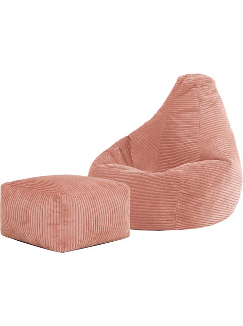 Pouf poire enfant à dossier haut avec repose-pieds carré assorti en velours côtelé - icon - Kiabi