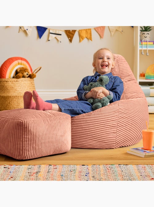 Pouf poire enfant à dossier haut avec repose-pieds carré assorti en velours côtelé - icon - Kiabi