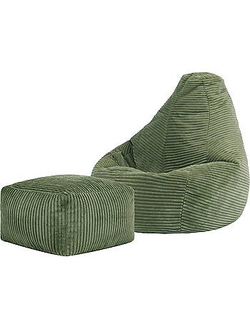 Pouf poire enfant à dossier haut avec repose-pieds carré assorti en velours côtelé - icon