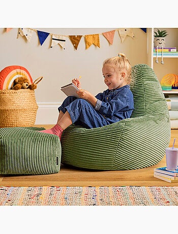 Pouf poire enfant à dossier haut avec repose-pieds carré assorti en velours côtelé - icon