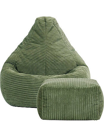 Pouf poire enfant à dossier haut avec repose-pieds carré assorti en velours côtelé - icon