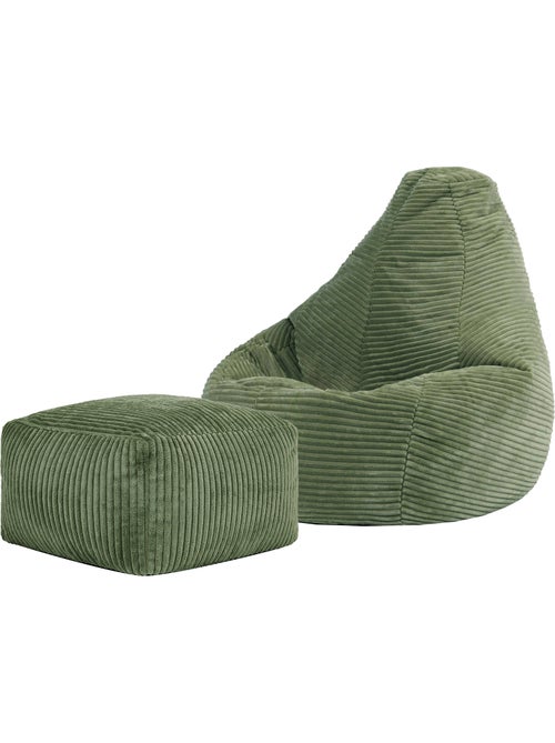 Pouf poire enfant à dossier haut avec repose-pieds carré assorti en velours côtelé - icon - Kiabi