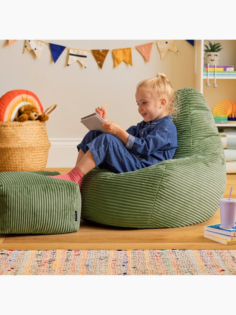 Pouf poire enfant à dossier haut avec repose-pieds carré assorti en velours côtelé - icon Vert Sauge - Kiabi
