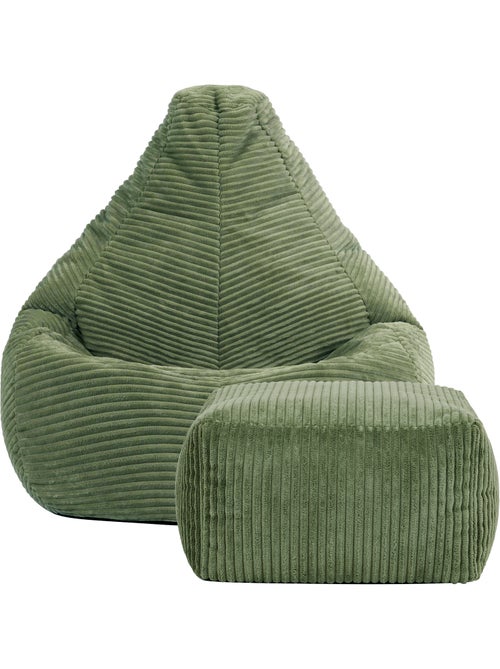 Pouf poire enfant à dossier haut avec repose-pieds carré assorti en velours côtelé - icon - Kiabi