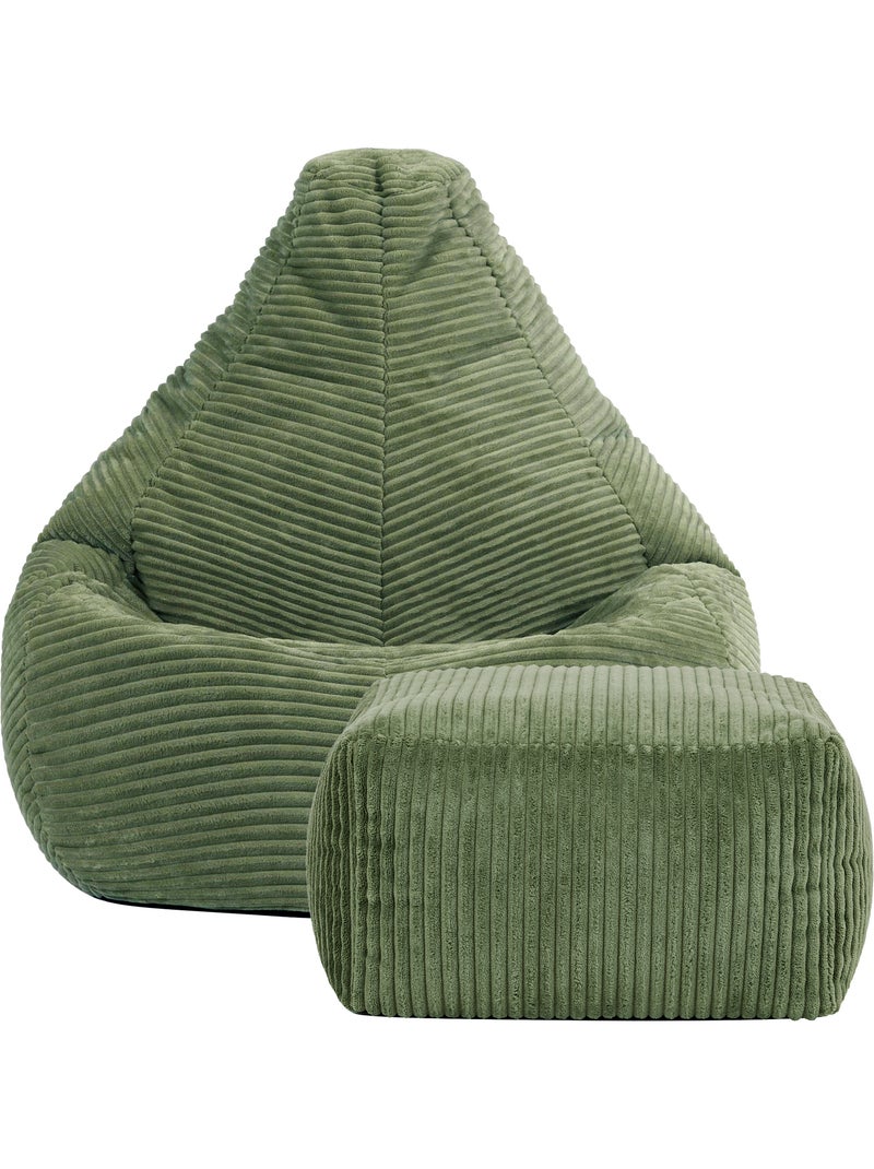 Pouf poire enfant à dossier haut avec repose-pieds carré assorti en velours côtelé - icon Vert Sauge - Kiabi