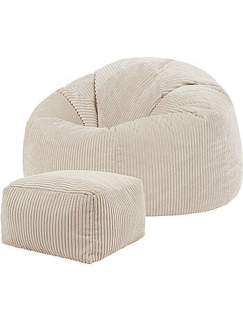 Pouf poire fauteuil classique kingston et repose-pied carré amara en velours côtelé - icon