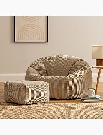 Pouf poire fauteuil classique kingston et repose-pied carré amara en velours côtelé - icon