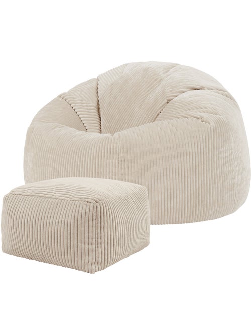 Pouf poire fauteuil classique kingston et repose-pied carré amara en velours côtelé - icon - Kiabi