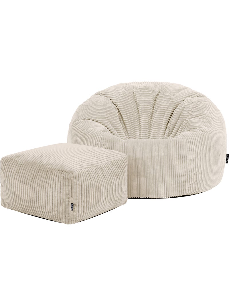 Pouf poire fauteuil classique kingston et repose-pied carré amara en velours côtelé - icon Beige - Kiabi