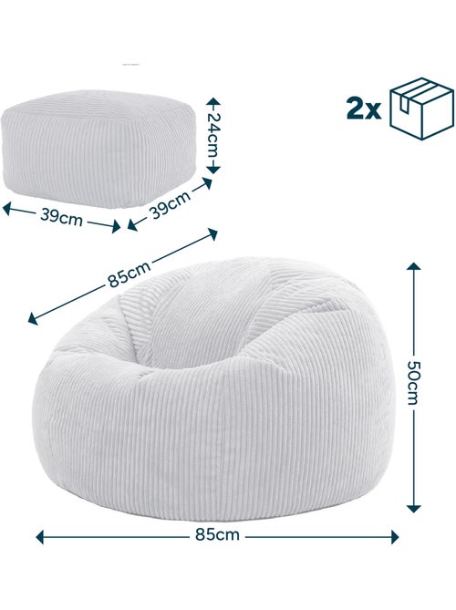 Pouf poire fauteuil classique kingston et repose-pied carré amara en velours côtelé - icon - Kiabi