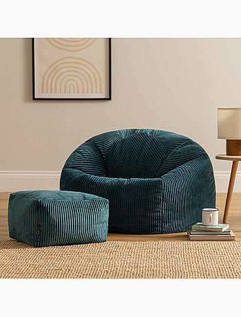 Pouf poire fauteuil classique kingston et repose-pied carré amara en velours côtelé - icon