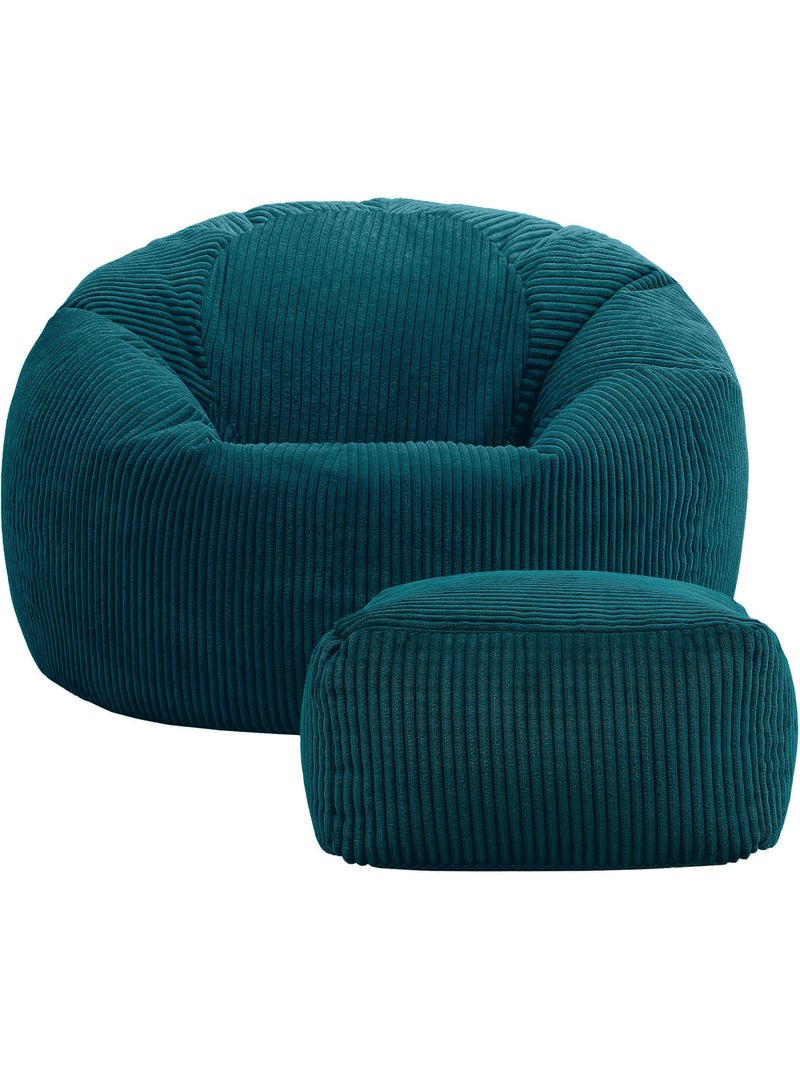 Pouf poire fauteuil classique kingston et repose-pied carré amara en velours côtelé - icon Bleu canard - Kiabi