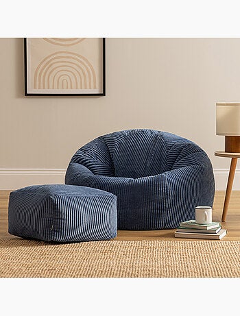 Pouf poire fauteuil classique kingston et repose-pied carré amara en velours côtelé - icon