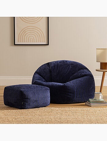 Pouf poire fauteuil classique kingston et repose-pied carré amara en velours côtelé - icon