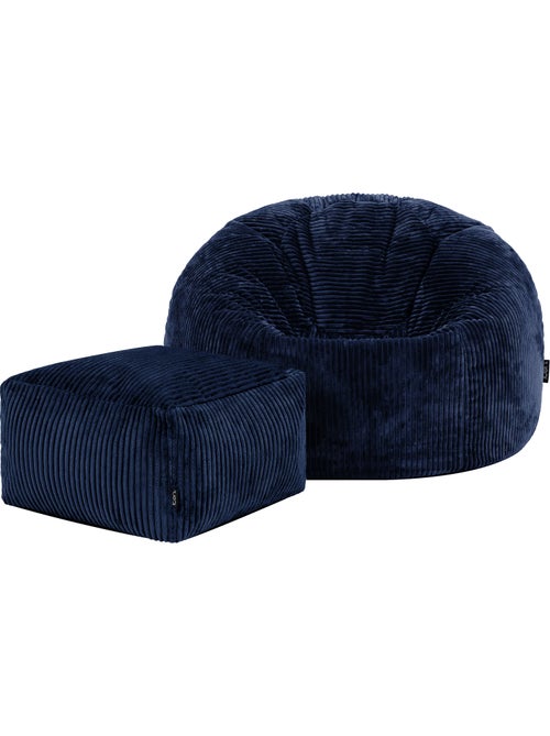 Pouf poire fauteuil classique kingston et repose-pied carré amara en velours côtelé - icon - Kiabi